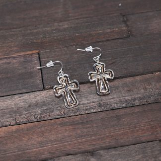 Multi Media 3 Cross Hammered Earrings