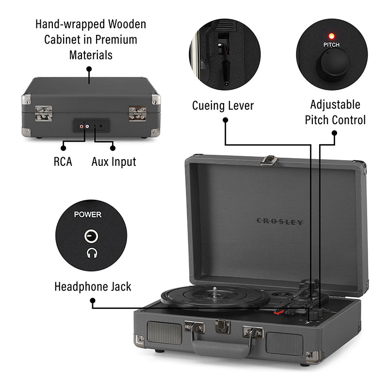 Cruiser Plus Bluetooth Vinyl Record Player – Gray - Image 3