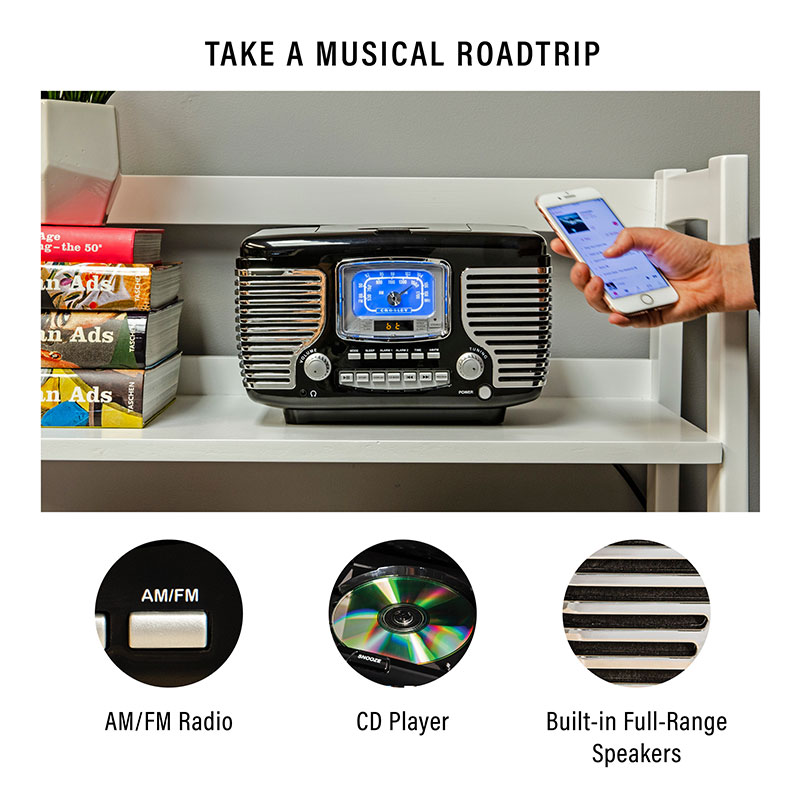 Corsair Retro Radio and CD Player With Stereo Bluetooth Speakers – Black - Image 2