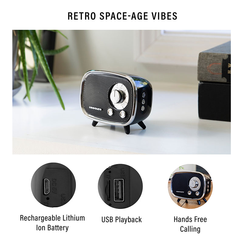 Rondo Retro Portable Bluetooth Speaker with Microphone – Black - Image 2