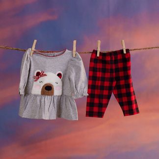 Infant Sherpa Bear Peplum Gray Top and Legging Set