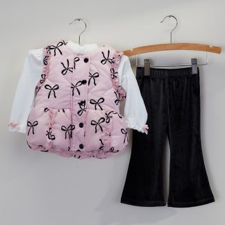 Infant 3 Piece Bow Puff Vest, Shirt, and Pants Set