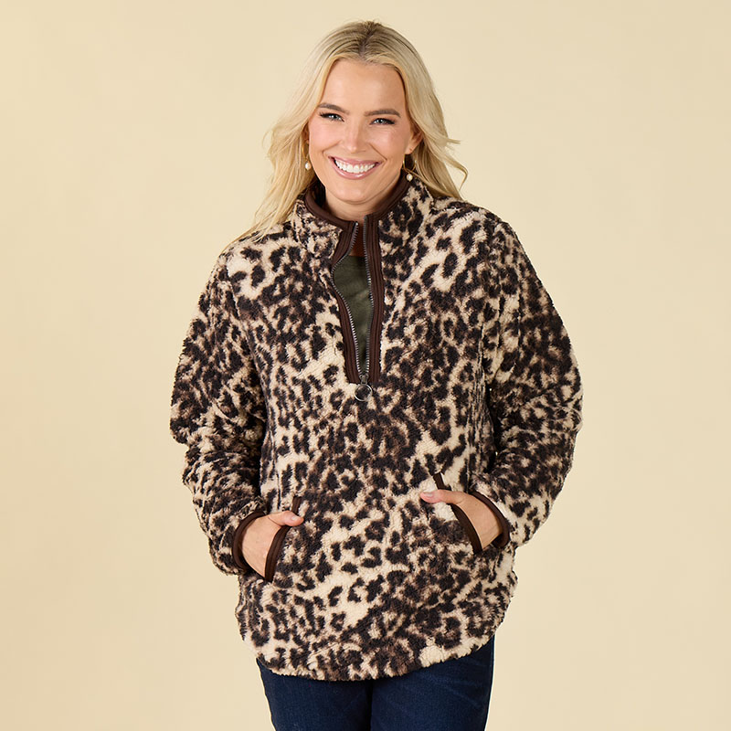 Leopard Fleece Quarter Zip Jacket - Image 2