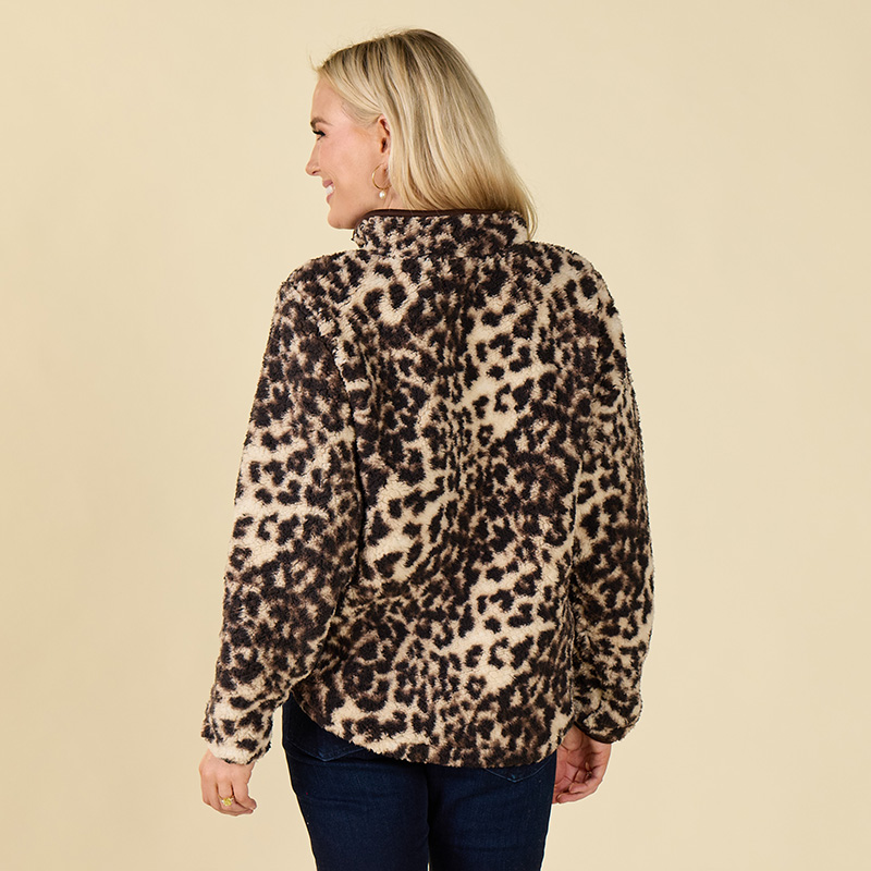 Leopard Fleece Quarter Zip Jacket - Image 3