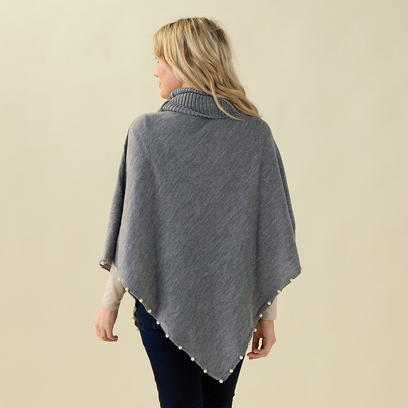 Pearl Trim Sweater Poncho - Image 2