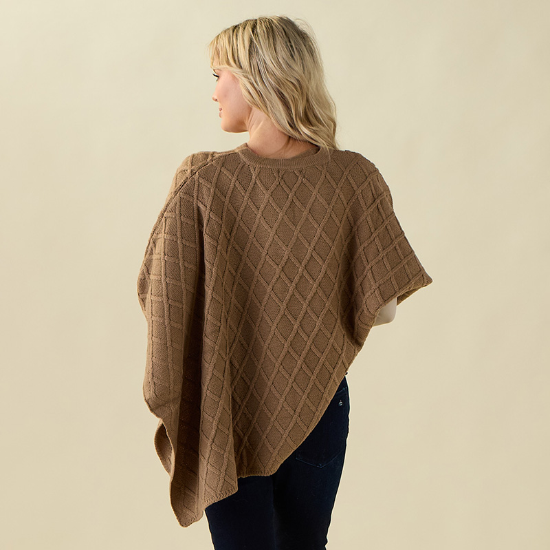 Tan Knit Poncho with Buckle - Image 2