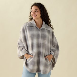 Plaid Zip Poncho
