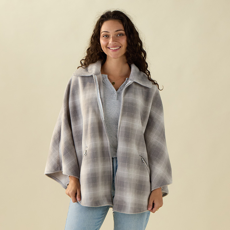 Plaid Zip Poncho - Image 3