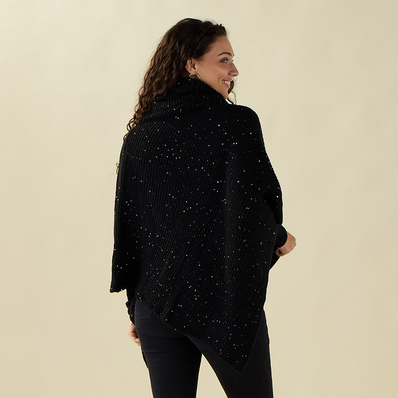 Black Sequin Sweater Poncho - Image 2