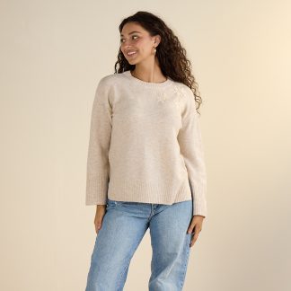 Beige Yarn Embroidered Sweater