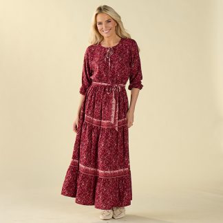 Border Print Red Maxi Dress