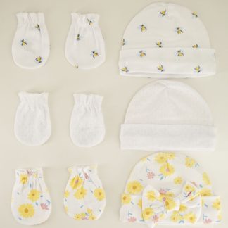 Infant 6 Piece Bee and Floral Knit Hat and Mitten Set