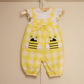 Infant 2 Piece Bee Pocket Yellow Check Bow Jumper