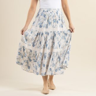 Blue Floral Tiered Skirt