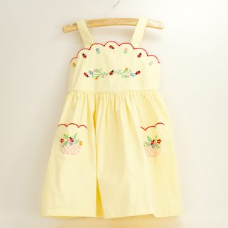 Toddler Ladybug and Floral Scallop Yellow Dress