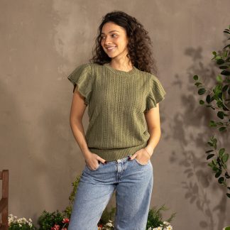Olive Green Short Sleeve Sweater