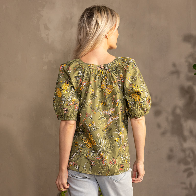 Butterfly Puff Sleeve Green Top - Image 2
