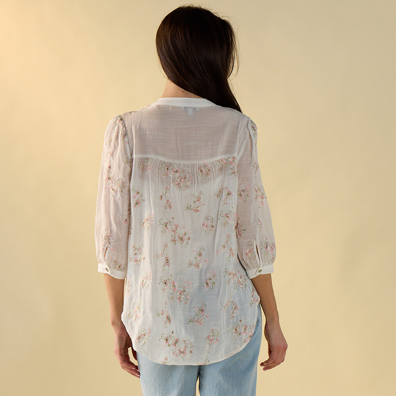 Embroidered Puff Sleeve White Top - Image 2