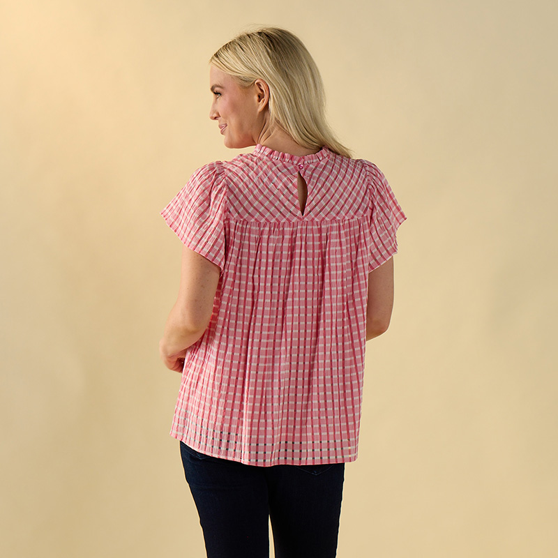 Pink Check Texture Ruffle Top - Image 2