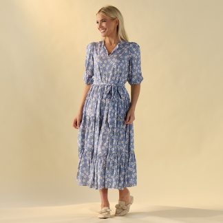 Fine Floral Blue Tier Dress