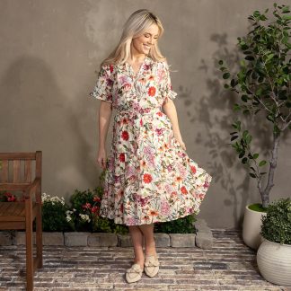 Ruffled Collar Floral Dress