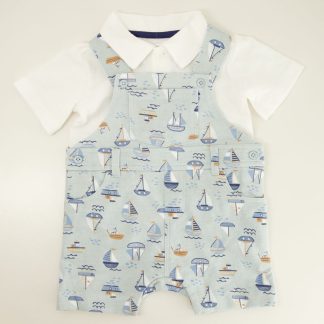 Infant Knit Print Blue Shortall Set