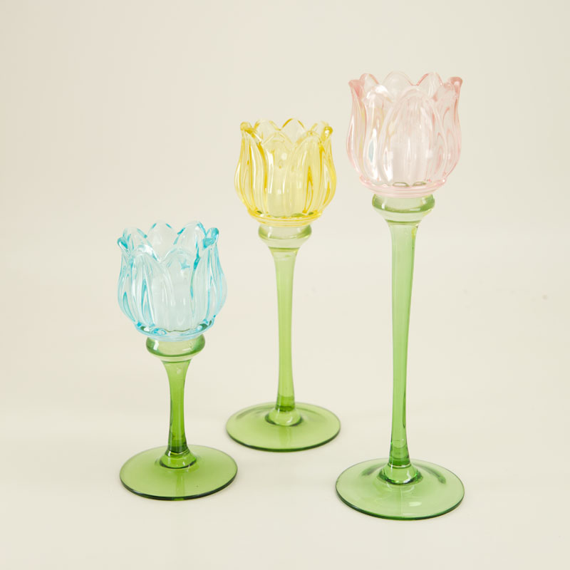 Set Of 3 Glass Tulip Candle Holders - Image 2