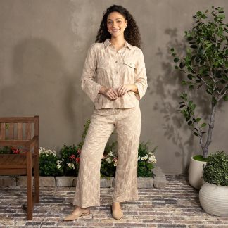 Embroidered Brown Top and Pants Set
