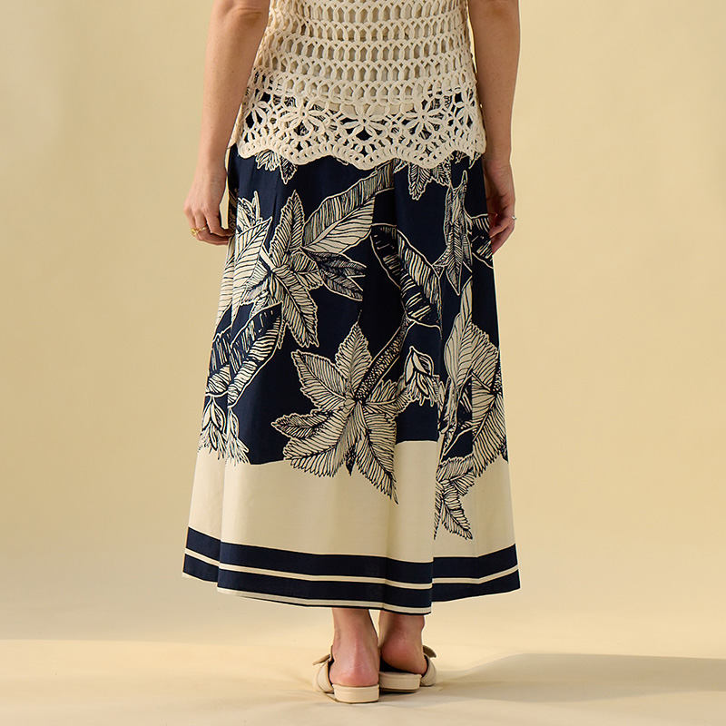 Navy Palm Print Skirt - Image 2
