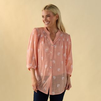 Coral Shell Embroidered Top