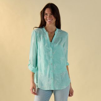 Aqua with Coral Embroidered Top