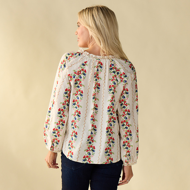 Raspberry Print Peasant White Top - Image 2