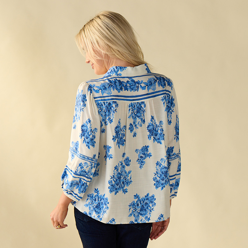 Blue Print Button Up Front Top - Image 2