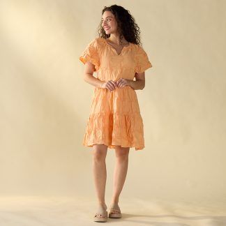 Orange Pintuck Texture Dress