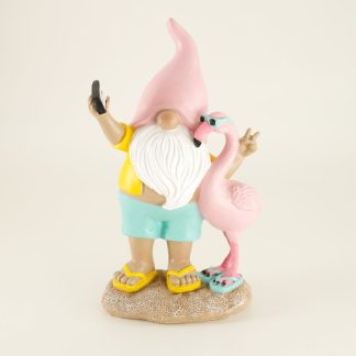 Gnome and Flamingo Selfie Figurine
