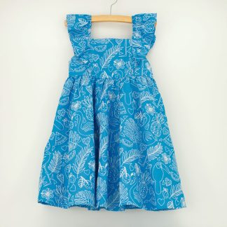 Allover Summer Icon Embroidered Blue Woven Dress