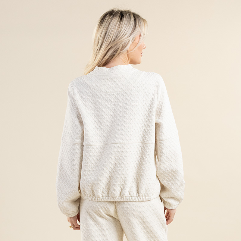 Ivory Textured Knit Zip Up - Image 2