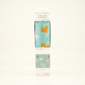 XL Flower and Pets Print Desk Mat