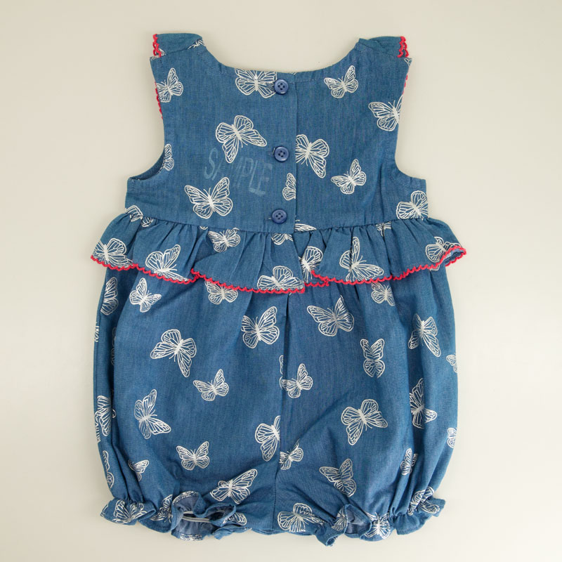Infant Foil Butterfly Chambray Smock Romper - Image 2