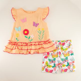 Infant Butterfly and Flower Applique Top and Short Set