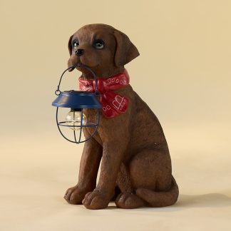 Puppy Statue with Solar Lantern