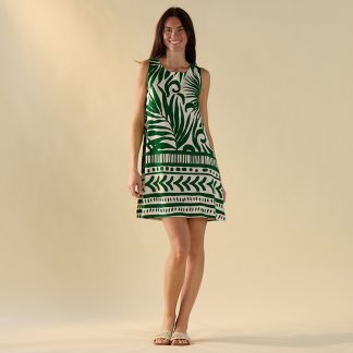 Green Leaf Print Shift Dress